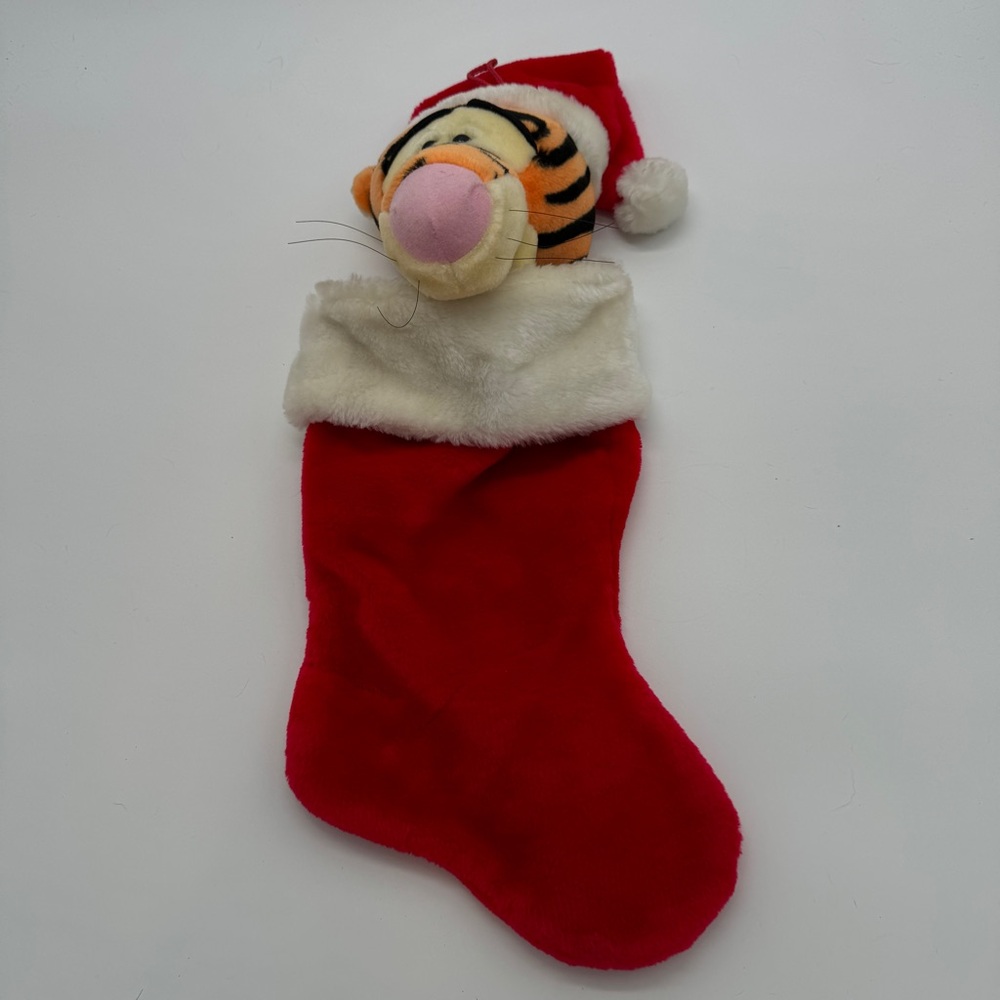 Festive Red Christmas Stocking with Tiger Plush
